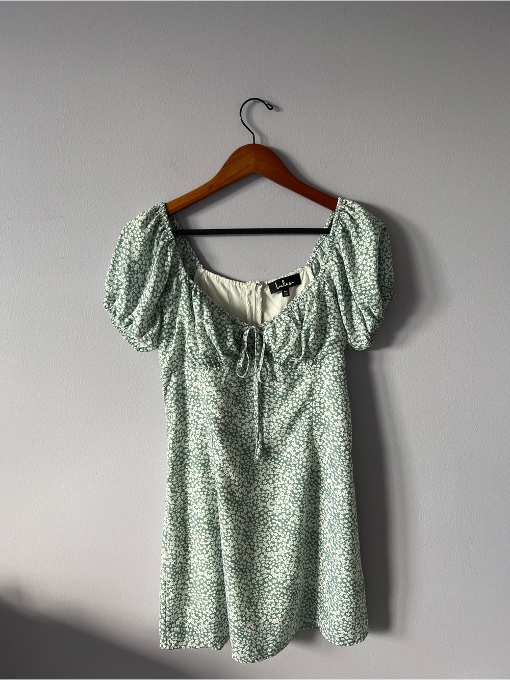 Lulu's Mint Green Floral Puff Sleeve Mini Dress